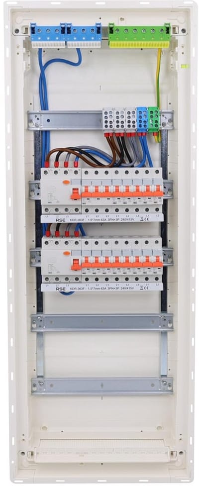 Inbouw Zekeringkast voor Holle Wand met 5 Rijen, Bedraad - Zonder Overspanningsbeveiliging