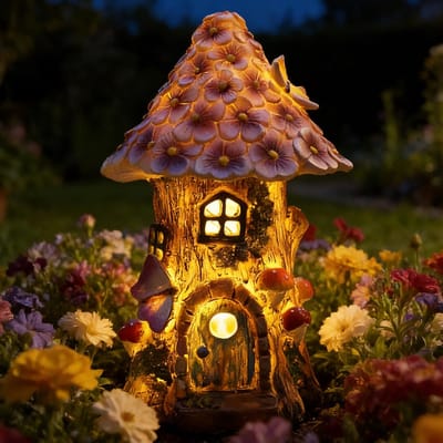 Namajunas - Tuinbeelden voor buiten - Tuindecoratie - Tuinverlichting - Retro Huis Feeëntuinlampjes - Tuin kunst sculptuur decoratie - Paddenstoelboomhut - Vlinder - Solar lamp voor terras gazon achtertuin porch ornamenten, tuinornament - Cadeaus