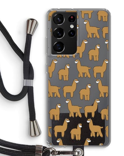 Case Company® - Hoesje met koord geschikt voor Samsung Galaxy S21 Ultra hoesje met Koord - Alpacas - Telefoonhoesje met Zwart Koord - Bescherming aan alle Kanten en Over de Schermrand