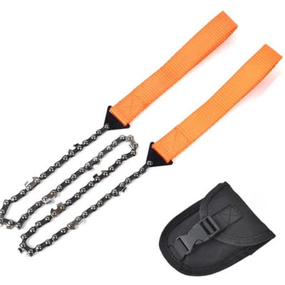Draagbare Overlevingskettingzaag Kettingzagen Buiten Kamperen Wandelen Noodgeval Ritssluiting/Draadzaag Zaaggereedschap Handbediende Kettingzaag met Tas 11 Teeth Orange
