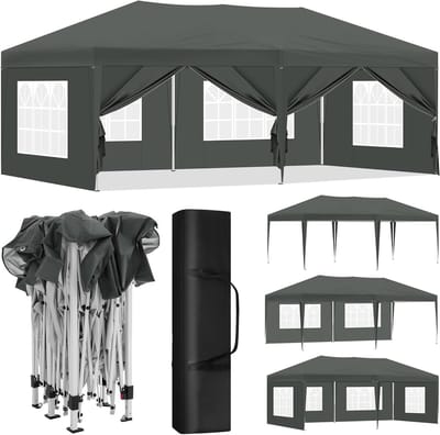 Pop-up Paviljoen - Vouwtent Tuinfeest - Feestelijke Bescherming - Waterdicht Met Ramen - 3x6 Meter - Antraciet