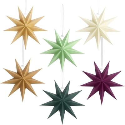 Papieren Sterren - Kerst Decoratie - Feestelijke Sfeer - 6 Stuks - 30 cm - Multicolor