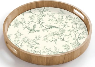 Dienblad rond 40x40 cm - Schootdienblad hout - Klassiek - Vogels - Groen - Borrelplank rechthoek - Plateau houten dienbladen