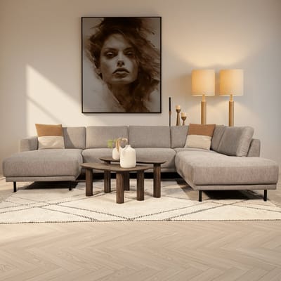 Dimehouse Moderne U-Bank Hoekbank Taupe Stof -Rechts - 310x197x142 cm - Aniko - Stof - Modern - 310 x 197 x 93 cm