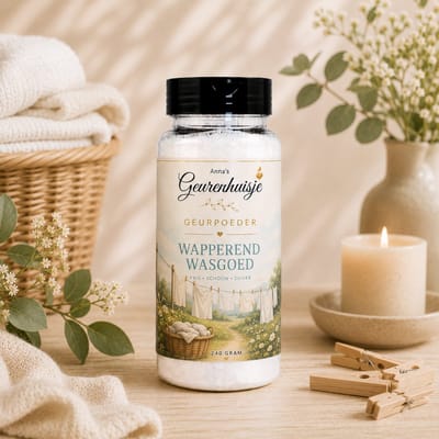Anna's Geurenhuisje - Geurpoeder Wapperend Wasgoed - Premium - Handmade - Voor Tapijt, Bank, Auto, Camper, Caravan & Stofzuiger - 240 gram - dierproefvrij - verfrissend - langdurige geurafgifte