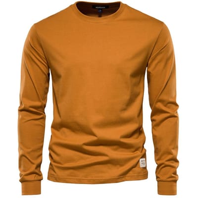 Marée d'automne Manches longues Nouvelle chemise à manches longues pour hommes Couleur unie High Street Homme Style Hong Kong avec T-shirt en pur coton S orange