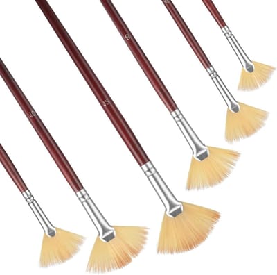 Set van 6 Professionele Verfkwasten met Houten Handvat voor Acryl-, Olie- en Gouacheverf, Ideaal voor Landschapschilderkunst en Creatieve Projecten