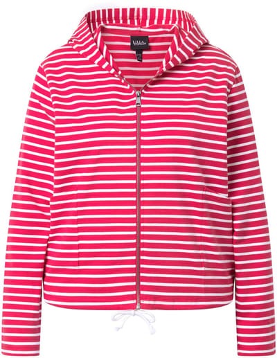 Ulla Popken - Dames - Sweatvest strepen zoomtunnel capuchon - Azalearood - Maat 46+