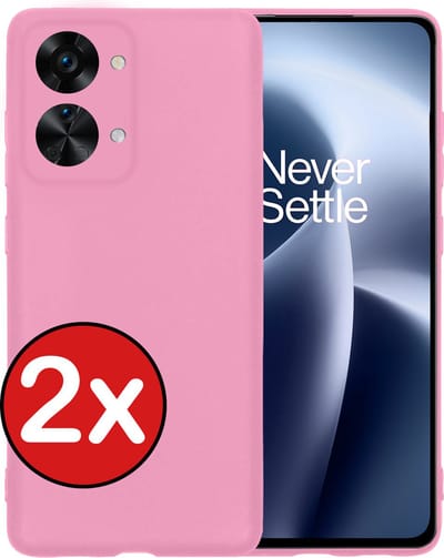 Hoesje - 2 Stuks - Geschikt voor OnePlus Nord 2T - Sterk & Shockproof - Telefoonhoes - Back Cover - Case Siliconen - Telefoon Hoes - Lichtroze