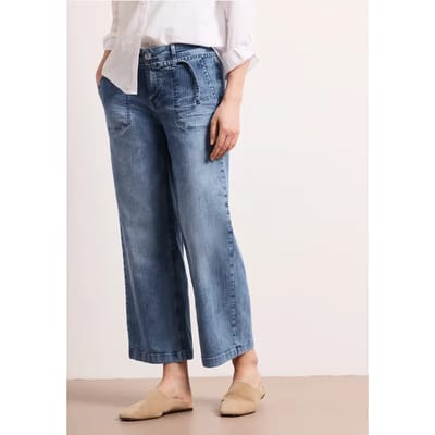 7/8 Mid Waist jeans met Wide Legs en strepen