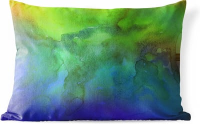 Buitenkussens - Tuin - Abstract werk gemaakt van waterverf en groene en donkerblauwe kleuren - 50x30 cm