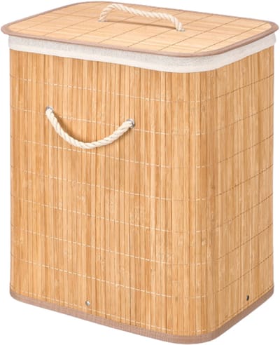Kipit Wasmand van bamboe - wit / bruin - 60 liter - 40 x 30 x 50 cm - met deksel - met binnendoek