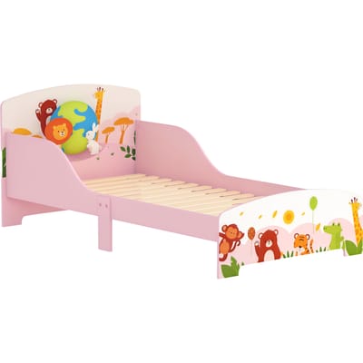 AIYAPLAY kinderbed, kinderbed op de grond, dierenpatroon, 140x70 cm met beschermende panelen aan de bovenkant en lattenbodem