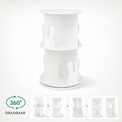 Jurrys Kast - Boekenkast - Boekenplank - Boekenschap - Vakkenkast - 360 ° Draaibaar - 8 Niches - Praktisch - Ruim - 65x41cm - Wit