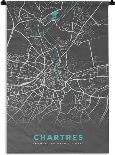 Wandkleed - Wanddoek - Chartres - Plattegrond - Kaart - Stadskaart - Frankrijk - 120x180 cm - Wandtapijt