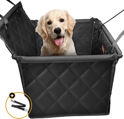 Honden Autostoel voor Kleine en Middelgrote Honden, Hondenstoel Autostoelhoes met Veiligheidsgordel en Versterkte Wanden voor Achterbank, Waterdicht en Scheurbestendig, Hondendeken voor Achterbankbescherming, Zwart
