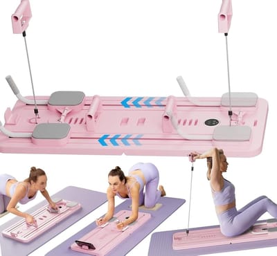 Opvouwbare Pilates Board - Fitness Tool - Thuistraining Body - Verstelbare Weerstandsbanden - 106x41x7 cm - Roze
