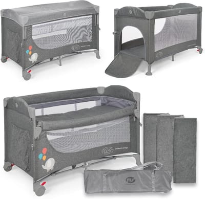 3-in-1 Reiswieg, Speelpark en Klassieke Wieg - Co-Sleeper - Inklapbaar met 2 Hoogtes, Zijdelings Toegang en Remwielen