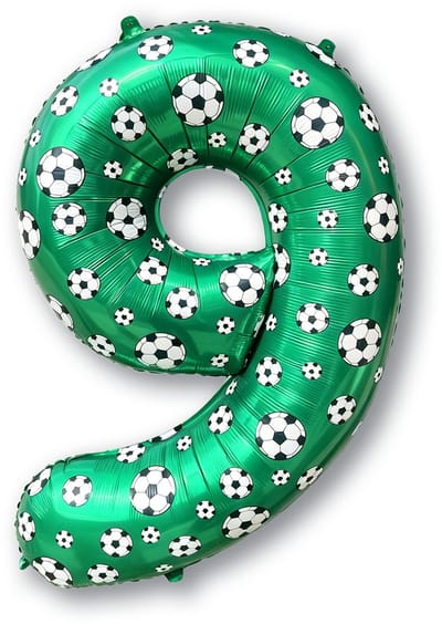 BTH – 9 Jaar Folieballon Voetbal – 86 cm – Groen-Zwart-Wit – Football Party Thema Versiering – Feest Decoratie