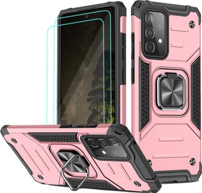 Hoesje Geschikt Voor Samsung Galaxy A52 Hoesje Heavy Duty Armor hoesje Rose Goud - Galaxy A52 Case Kickstand Ring cover met Magnetisch Auto Mount- Hoesje Geschikt Voor Samsung Galaxy A52 screenprotector 2 pack