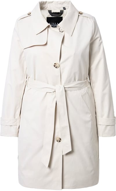 Ulla Popken - Dames - Trenchcoat A-lijn micropeach-materiaal strikceintuur - Beige - Maat 42+