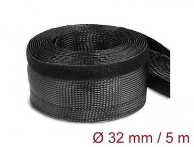 Delock Braided Sleeving with Hook-and-Loop Fastener 5 m x 32 mm black