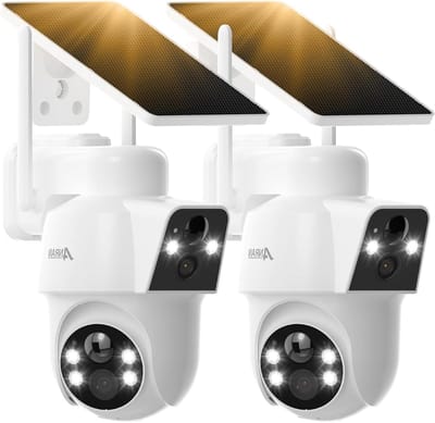 Dubbele Camera - Beveiligingscamera Buiten - Objecten Volgen - 360 Graden PTZ - 15 x 20 x 20 cm - Wit