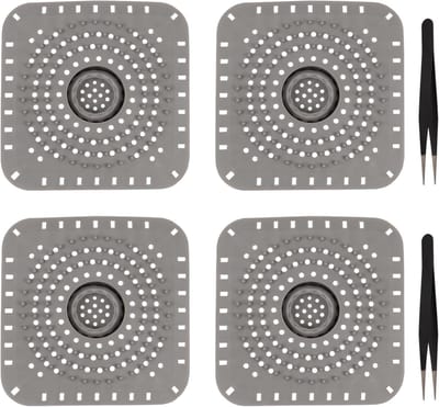 Afvoerzeef Set - Douche Haarzeef - Voorkomt Verstopping - Dubbele Filtratie - 12.5 x 12.5 cm - Grijs