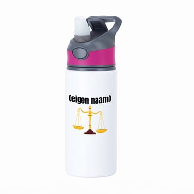 Hacebo® - rechter weegschaal waterfles met rietje roze - Advocaat - advocaten - met eigen naam - leuk cadeau voor iemand die advocaat is - cadeau - kado - water fles - 650ML