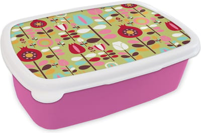 Broodtrommel Roze - Lunchbox Patronen - Bloemen - Kleuren - Brooddoos 18x12x6 cm - Brood lunch box - Broodtrommels voor kinderen en volwassenen