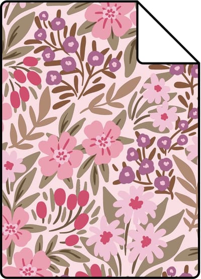 Proefstaal ESTAhome behang bloemen paars en roze - 26.5 x 21 cm - 131446-S