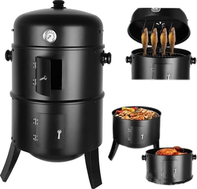 Homager Store barbecue met rook gedeelte - Gestookt op kolen - 3 in 1 roker barbecue - 3 in 1 multifunctionele barbecue - 3 in 1 barbecue - Premium smoker - Rook gedeelten - Houtskool - Met thermometer - Smoker barbecue