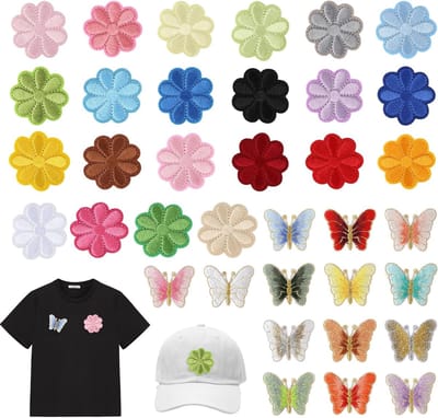 Set van 36 Strijkapplicaties, Geborduurde Patches voor Kinderen, Bloemige Vlinders voor Kleding, Jeans en Jassen