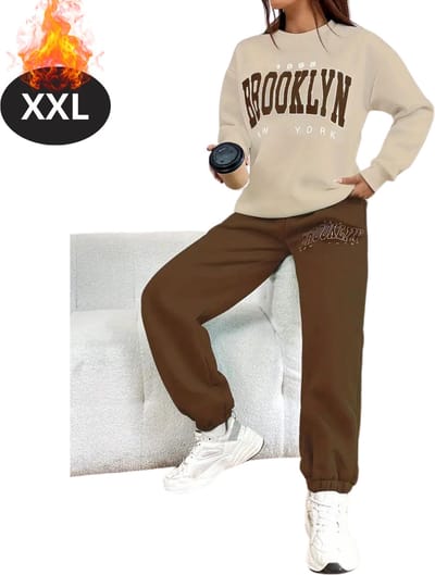 Nivard Joggingpak - Huispak - Volwassenen - Trainingspak - Comfortabel - Joggingsbroek - Tracksuit - Dames - Koffie - XXL