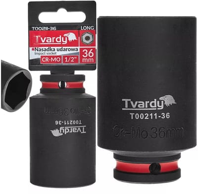 Tvardy slagdop lang zeskant 36 mm - chroom-molybdeenstaal - 12,7 mm aandrijving - zwart - voor slagmoersleutel, diepgelegen moeren en auto- en industriewerk