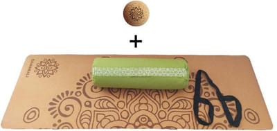 Samarali Groene Yin Yoga Set Moon - Kurk Mat, Bolster & Massagebal - Natuurlijk en Ethisch Geproduceerd