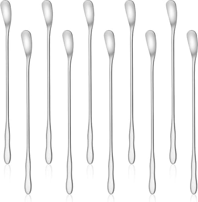 Set van 10 RVS Barlepels van 17,8 cm - Herbruikbare Roerlepels voor Koffie, Cocktails en Mixdranken met Lange Handgreep