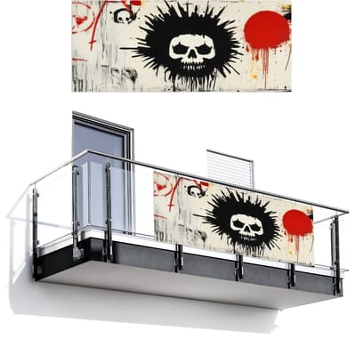 Balkonscherm 300x120 cm - Balkonposter Graffiti - Schedel - Abstract - Rood - Balkon scherm decoratie - Balkonschermen - Balkondoek zonnescherm