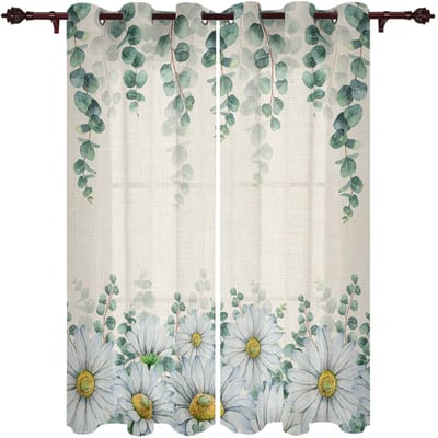 Zomerplanten Paarse Bloemen Nieuwe Raamgordijnen voor Woonkamer Keuken Interieur Decoratie Raambekleding Valletjes Gordijn 135W x 60H(cm) x1
