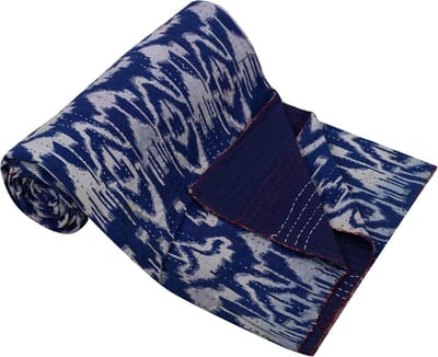 Blauwe Ikat Kantha Quilt Handgestikte Kantha Bedsprei Twin 60X90 Inches
