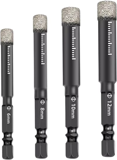 Set van 4 stuk Diamantboor - Set droge diamantboren - geschikt voor keramische, marmer, Graniet tegels - Tegelboor - 6 mm 8 mm 10 mm 12 mm - legering - LOUZIR