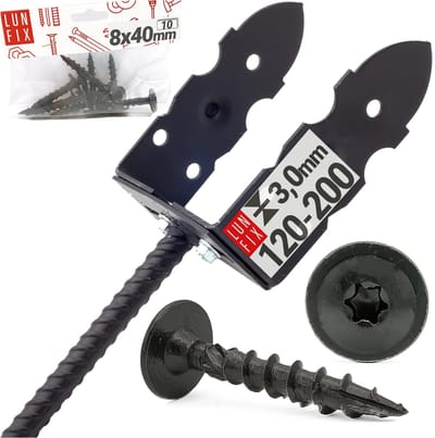 LUN FIX - U-Paalklem 120–200 mm - Ø11 geribbelde betonanker - zwart poedergecoat - incl. 10x schroeven 8x40 mm - Paalklem voor inbetoneren