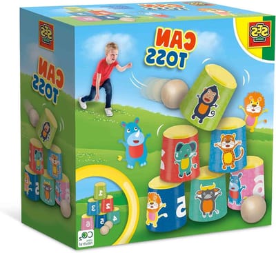 Kan Gooien Spel - Blikjes Omgooien - Kinderen Spelen - Ontwikkelt Vaardigheden - 2 Houten Ballen - Kleurrijk