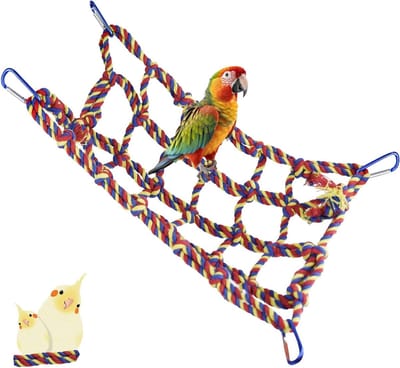Kleurrijk Klimnet voor Huisdieren met 4 Haken - Geschikt voor Papegaaien en Hamsters, 32x25cm, Dieraccessoires