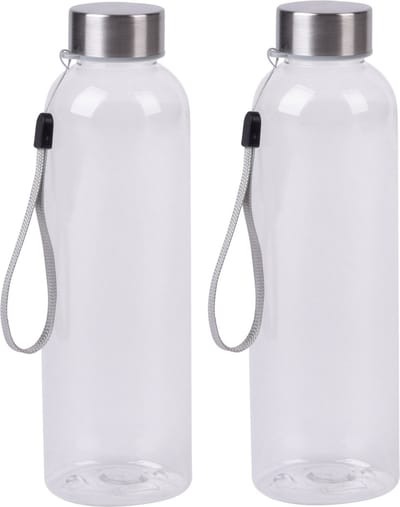 Bellatio Design Waterfles / drinkfles / sport bidon Olympic - 2x - transparant - kunststof - 500 ml - rvs schroefdop