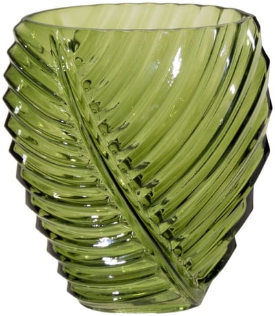 Mega Collections Bloemenvaas Leafy - groen - glas - blader relief - 14 x 25 cm