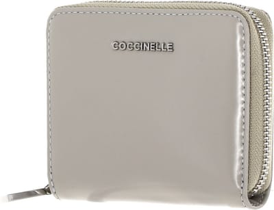 COCCINELLE Leren Portemonnee Metallic Shiny Leather Zip Around Wallet Gelso Beige