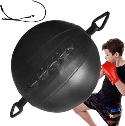 Boksbal - Reactiebal Trainingsbal - Coördinatie Verbeteren - Dubbele Elastische Touwen - Bal 20cm Touw 60cm - Zwart