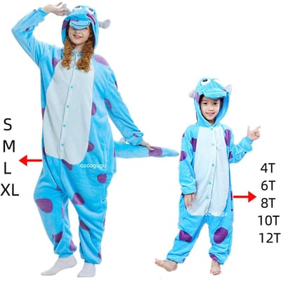 Costume Cosplay Sully Hommes Femmes Garçon Fille Combinaison Halloween Onesie Animal Combinaison Flamboyante Mignonne Kigurumis Anime Tenue Vache Bleue 4T Fit 85-104cm