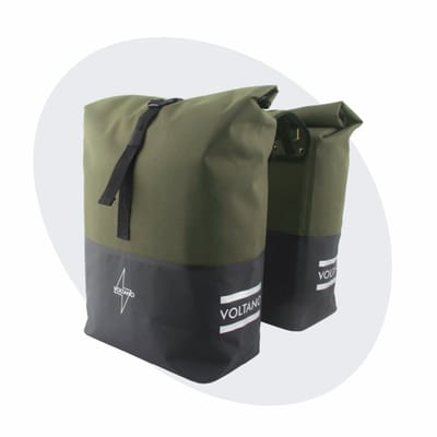 Voltano Dubbele Fietstas Rolltop Reflective Special Edition - Zwart / Olijfgroen - 50 Liter - 100% Waterdicht - Fietstassen Electrische Fietsen
